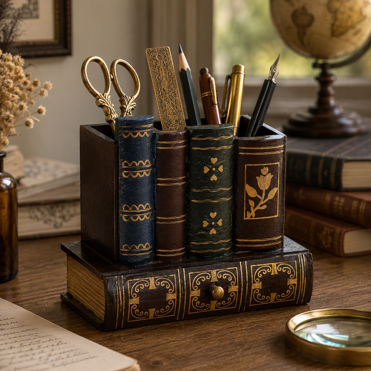 Дерев’яний органайзер для ручок “Vintage Books” book aesthetic