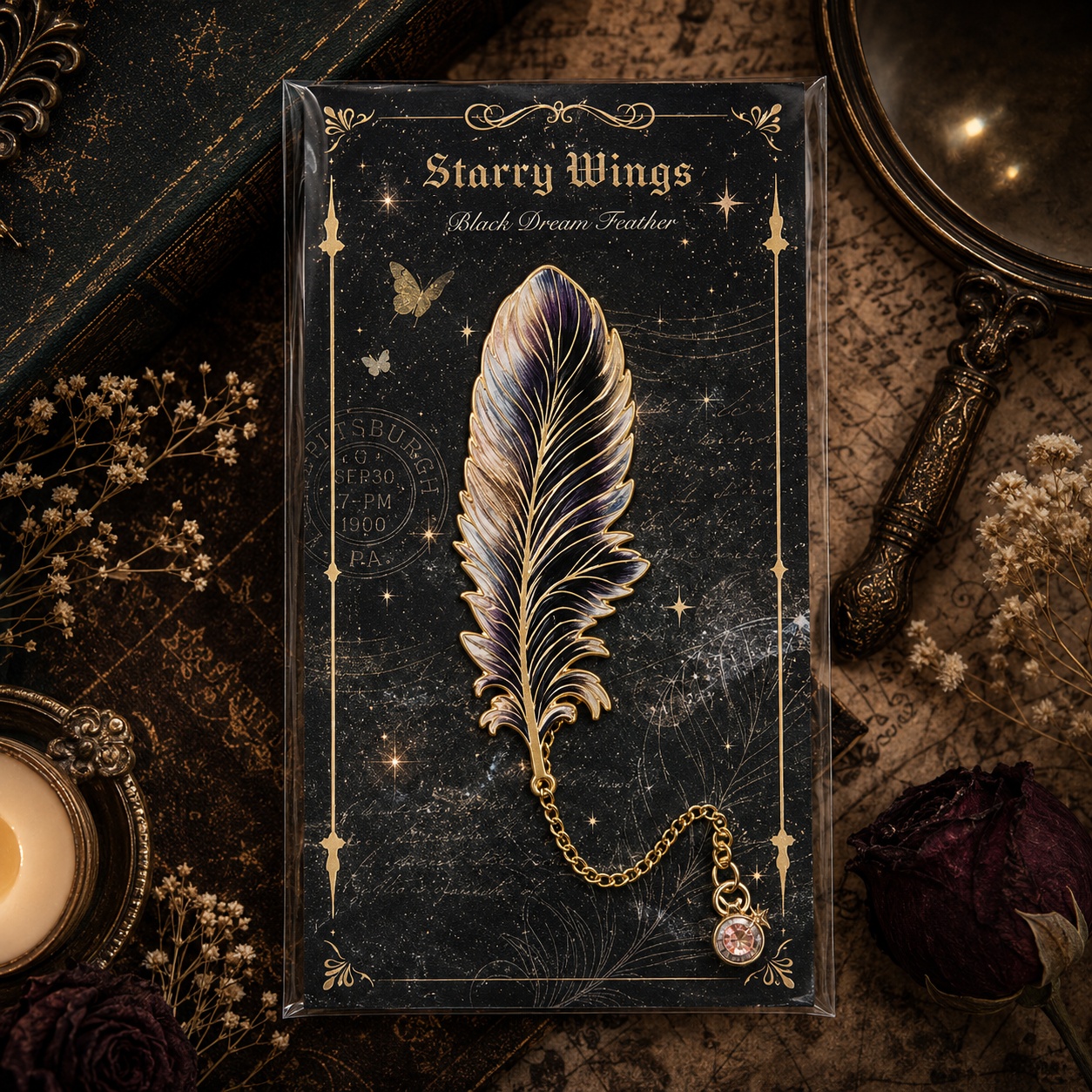 Металева закладка «Starry Wings» нічне перо