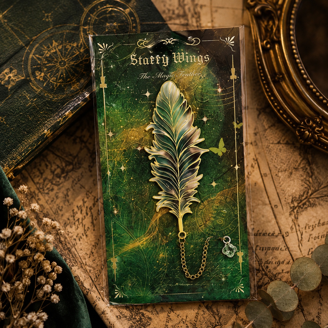 Металева закладка для книги «Starry Wings» з декоративною підвіскою