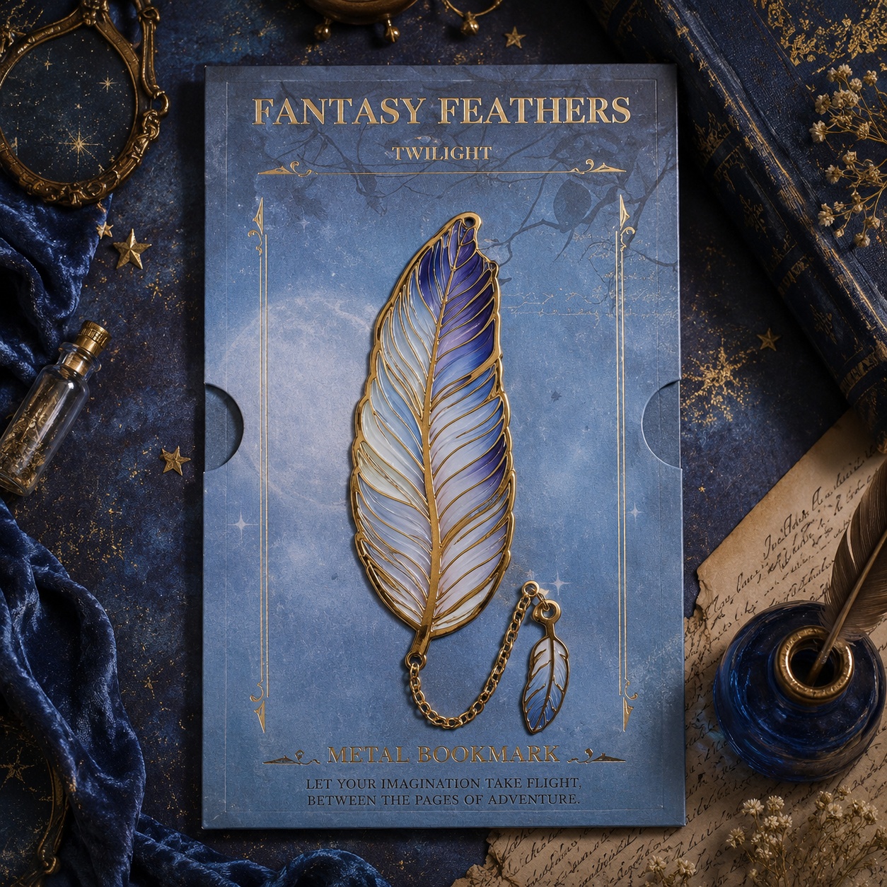 Металева закладка «Fantasy Feathers» небесне перо
