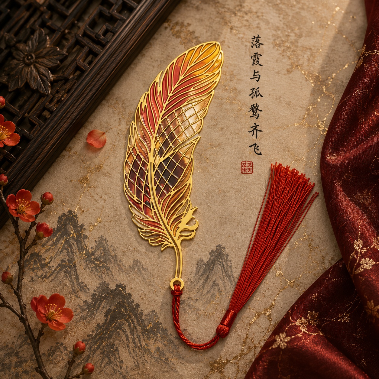 Металева закладка «Elegant Feather» бурштинове перо