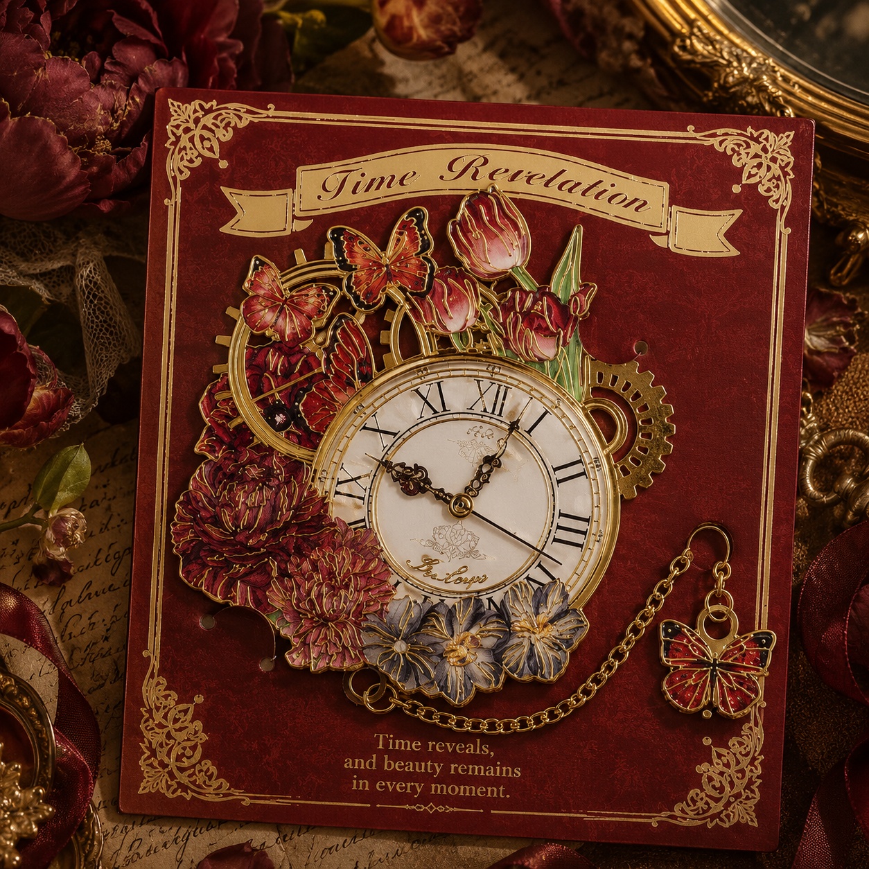 Металева закладка «Vintage Clockwork» годинник і троянди