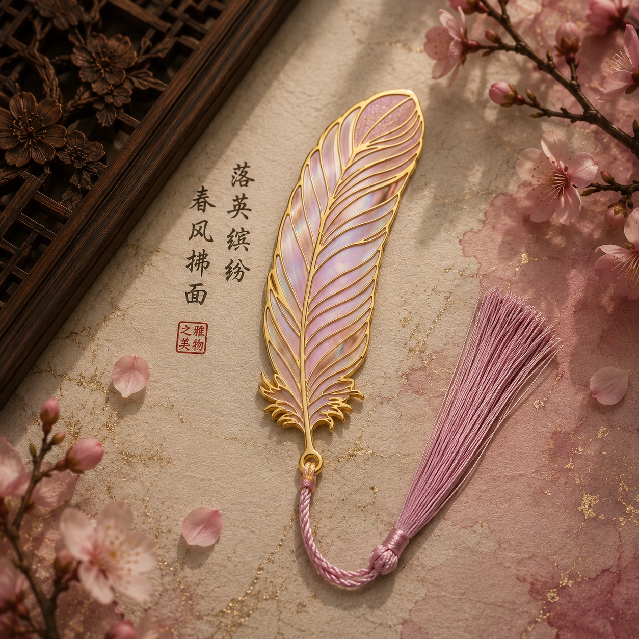 Металева закладка «Elegant Feather» рожеве перо