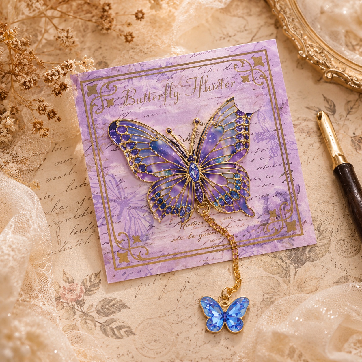 Металева закладка для книги «Butterfly Flutter» з метеликом та підвіскою