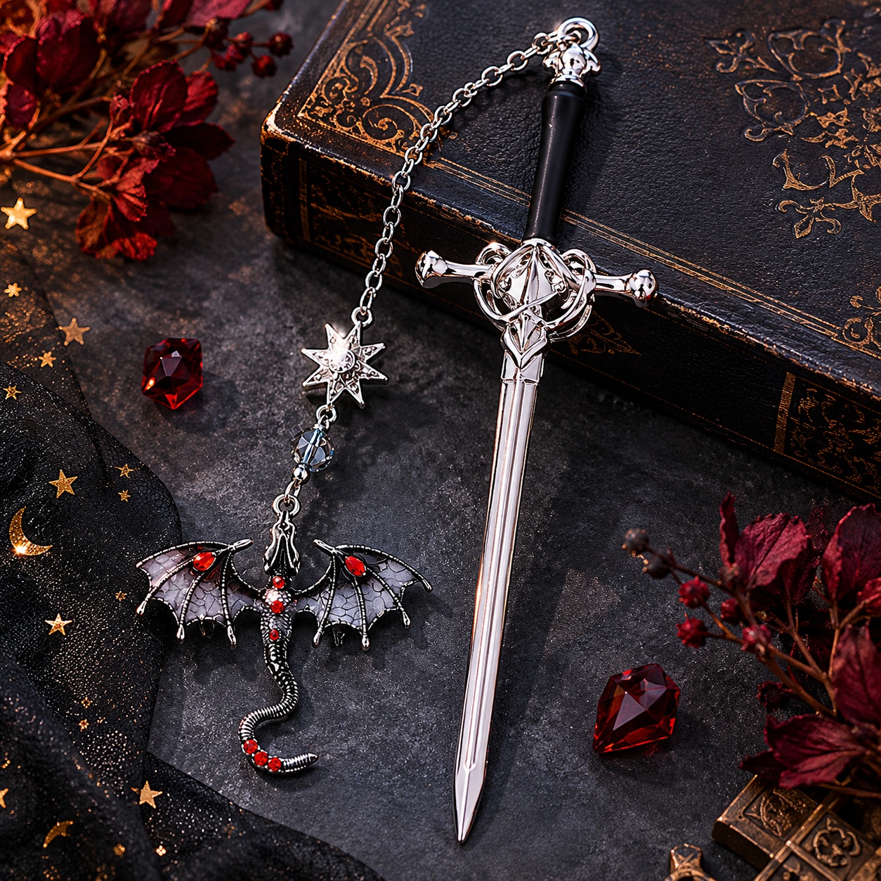 Металева закладка-меч із драконом fantasy bookmark для книг