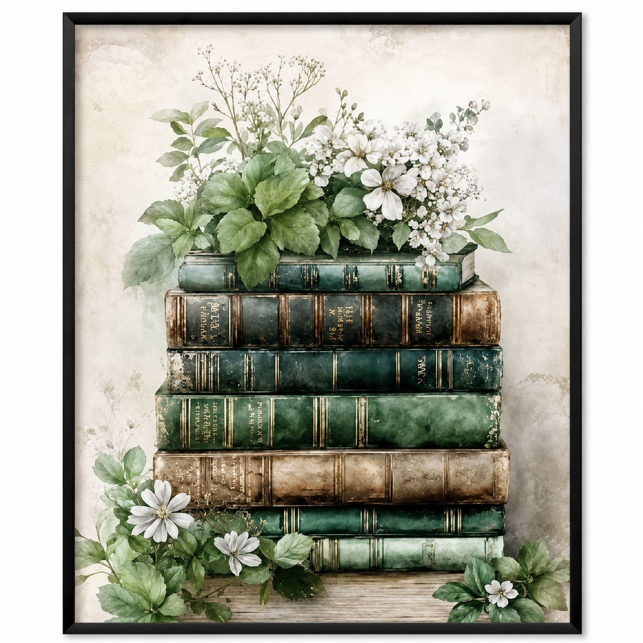 Постер “Vintage Botanical Library” Зелені книги та квіти 30 × 40 см
