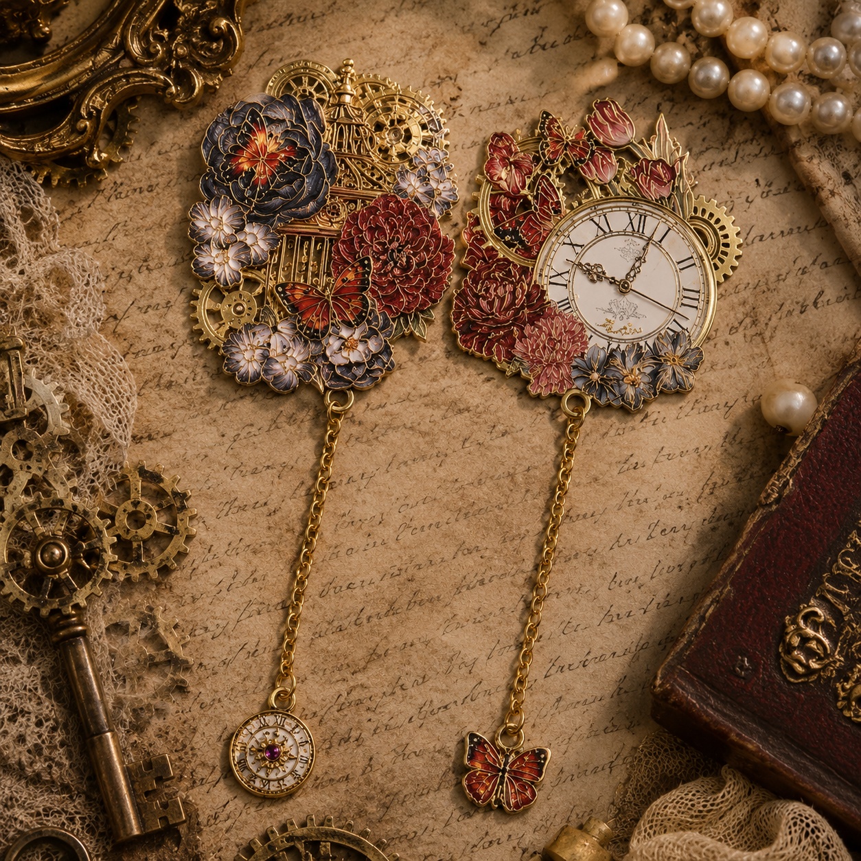 Металева закладка для книги «Vintage Clockwork» зі стімпанк-підвіскою