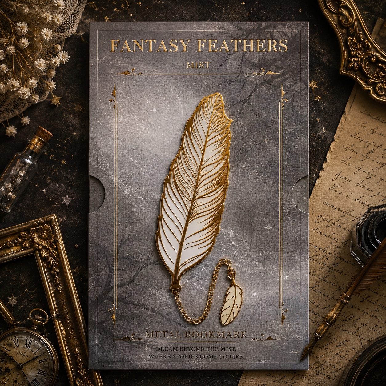 Металева закладка «Fantasy Feathers» срібне перо
