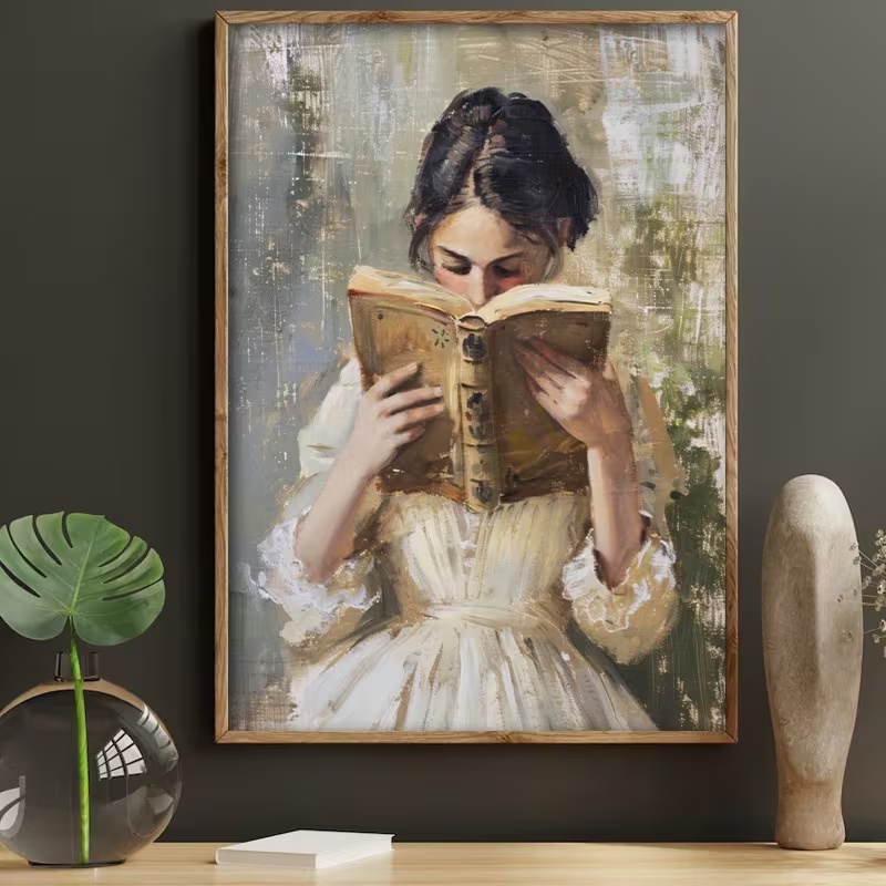 Постер “Дівчина з книгою” vintage полотно для інтерʼєру