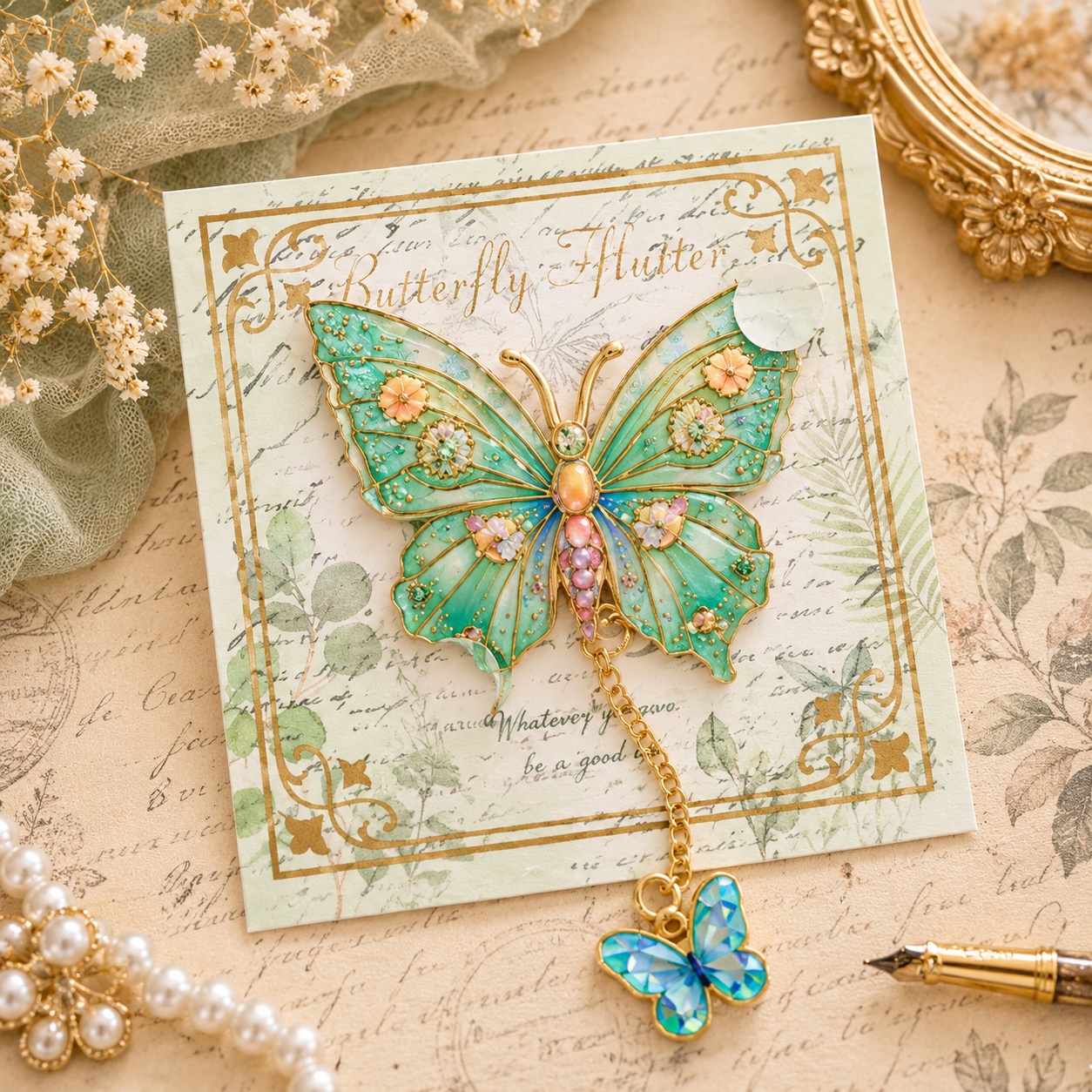 Металева закладка «Butterfly Flutter» м'ятний метелик