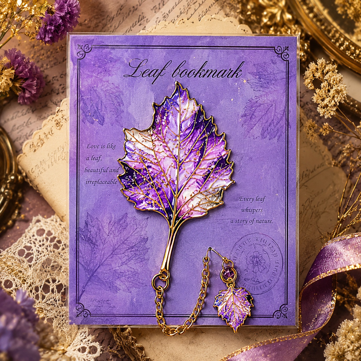 Металева закладка для книги «Vintage Leaves» з декоративною підвіскою
