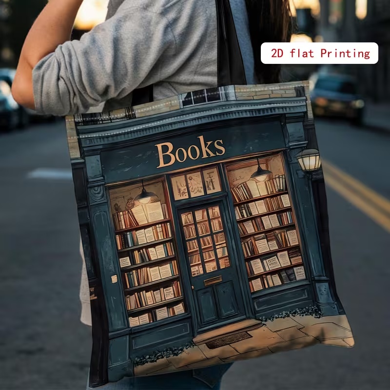 Темна сумка-шопер “Books” з принтом книжкового магазину