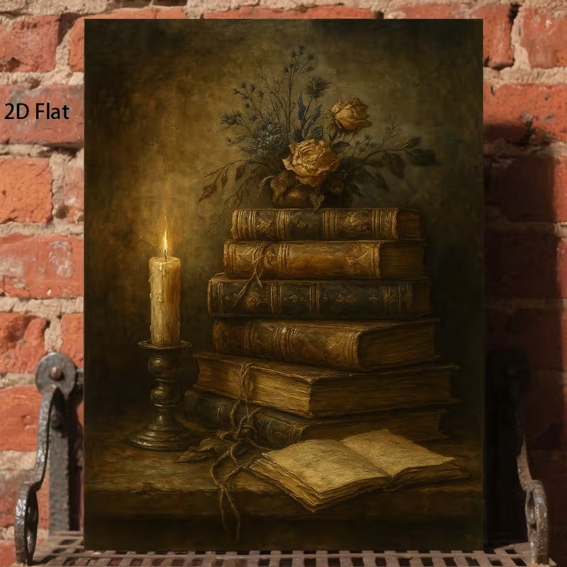Постер “Вінтажні книги та свічка” dark academia полотно для інтерʼєру