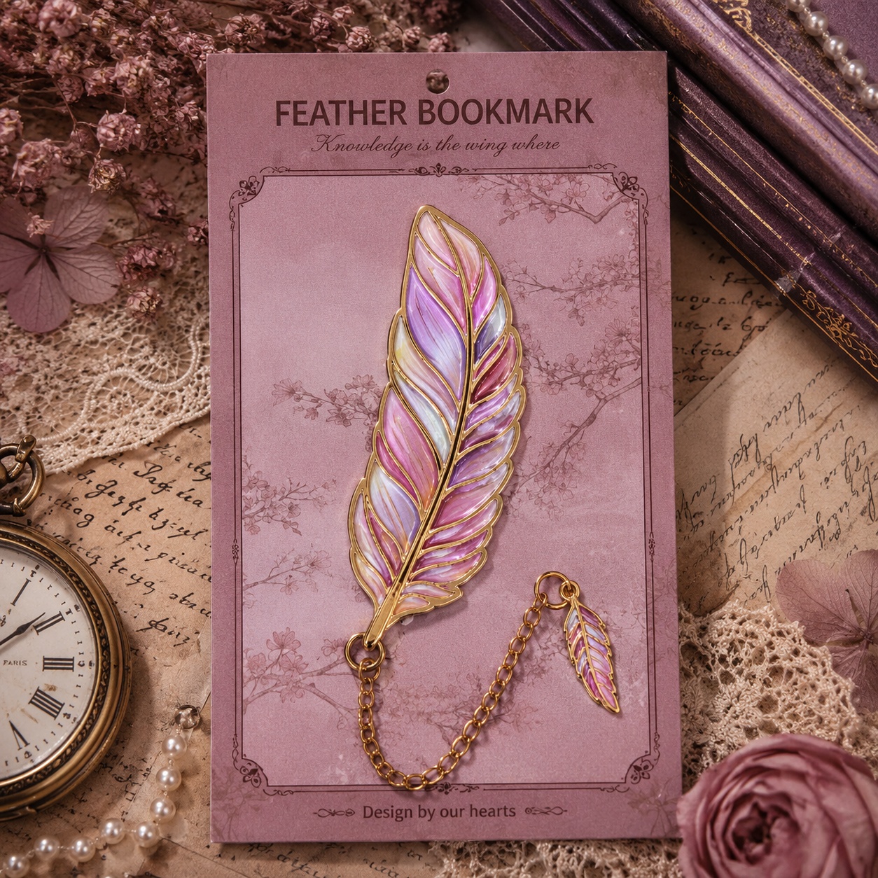 Металева закладка «Fantasy Feather» рожеве перо