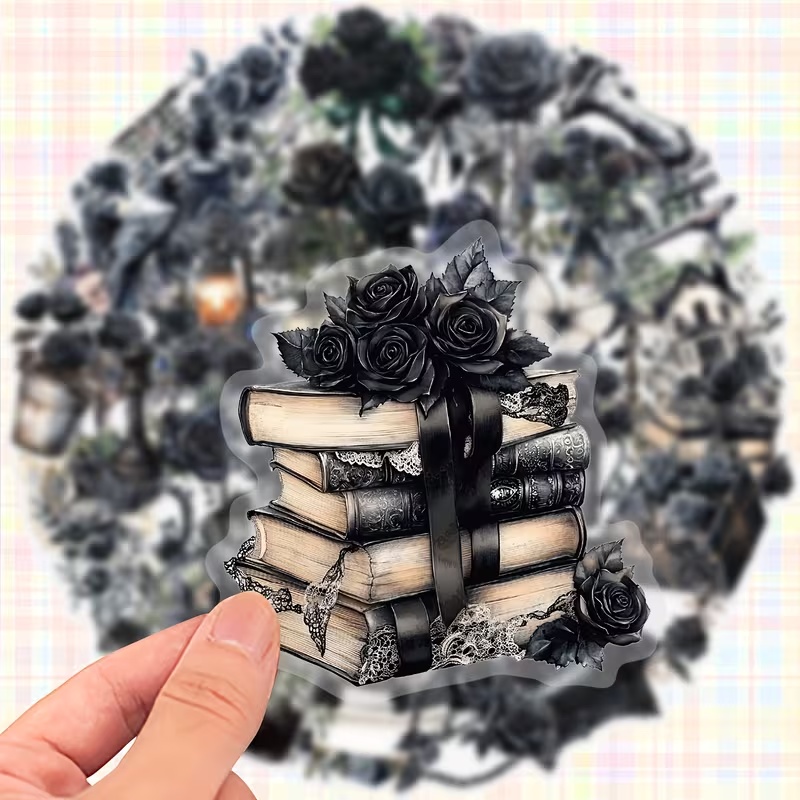 Наклейки “Dark Roses & Vintage Books” gothic aesthetic вініловий набір 50 шт