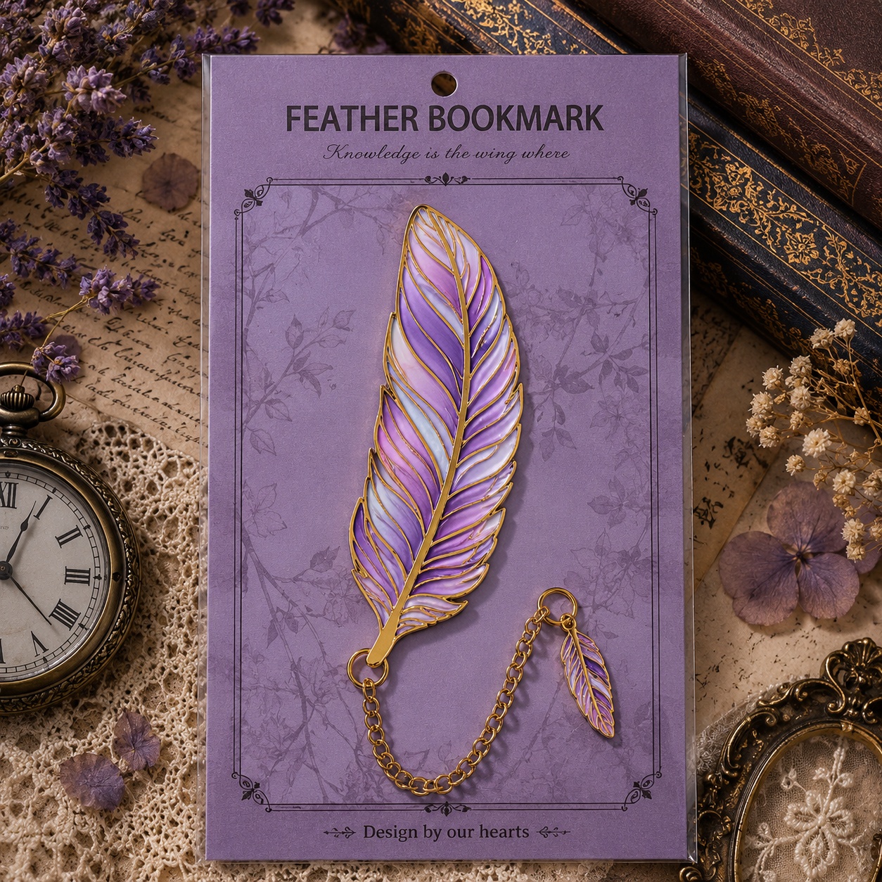 Металева закладка «Fantasy Feather» лавандове перо
