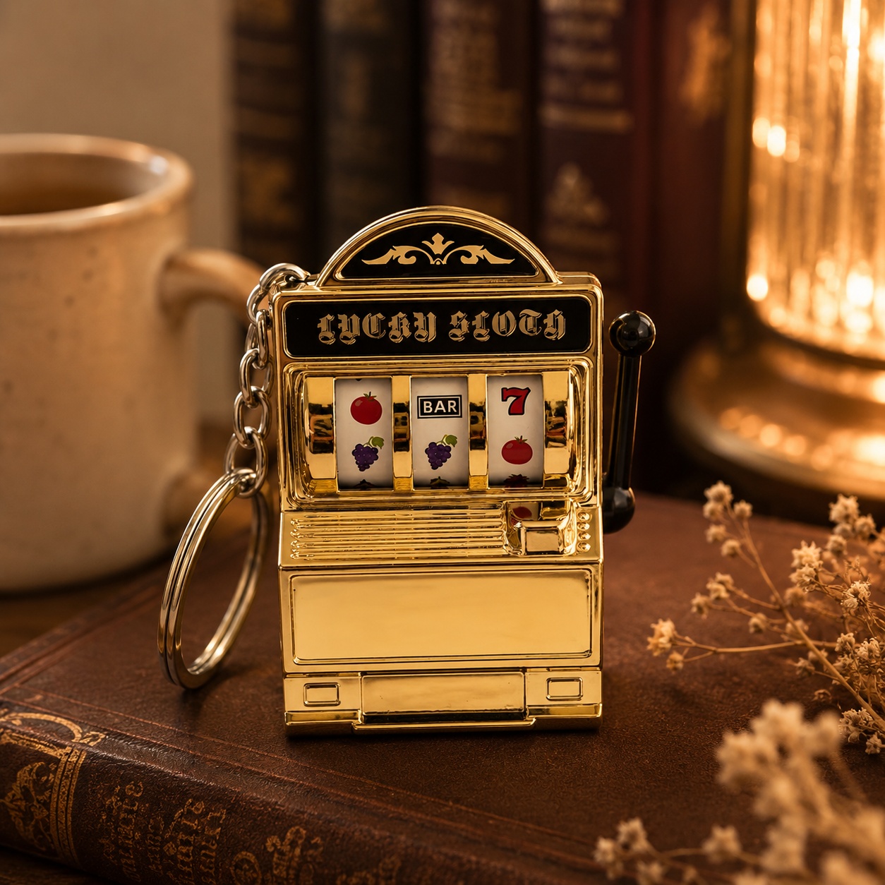 Брелок “Міні слот-машина” золотий retro casino keychain