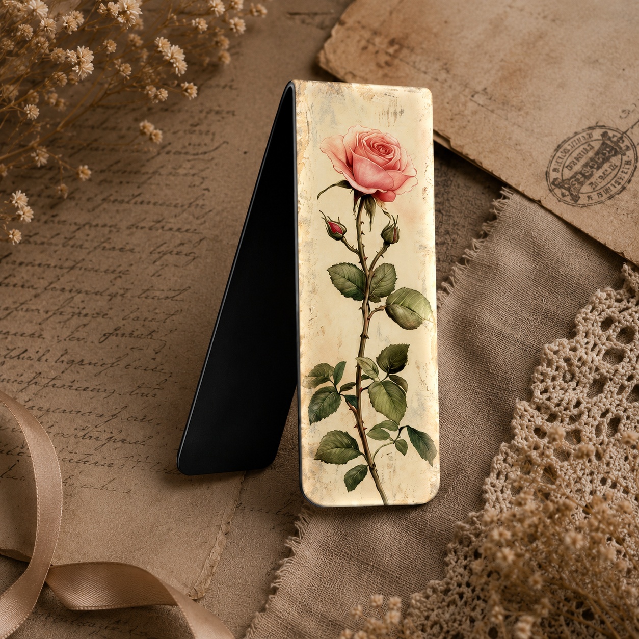 Магнітна закладка «Vintage Roses» ніжна рожева троянда