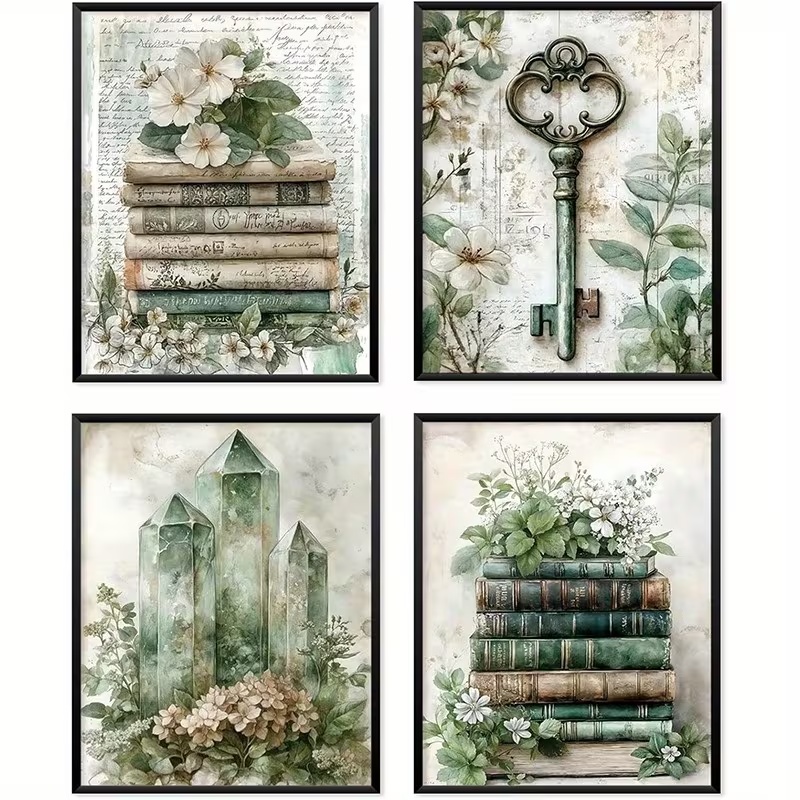 Постер “Vintage Botanical Library” aesthetic полотно для інтерʼєру