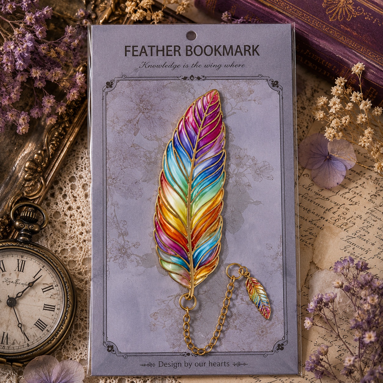 Металева закладка «Fantasy Feather» райдужне перо