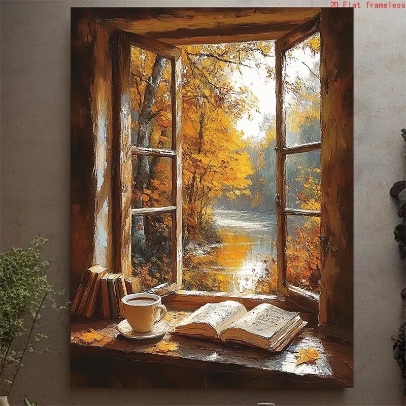 Постер “Осіннє вікно” cozy vintage полотно для інтерʼєру