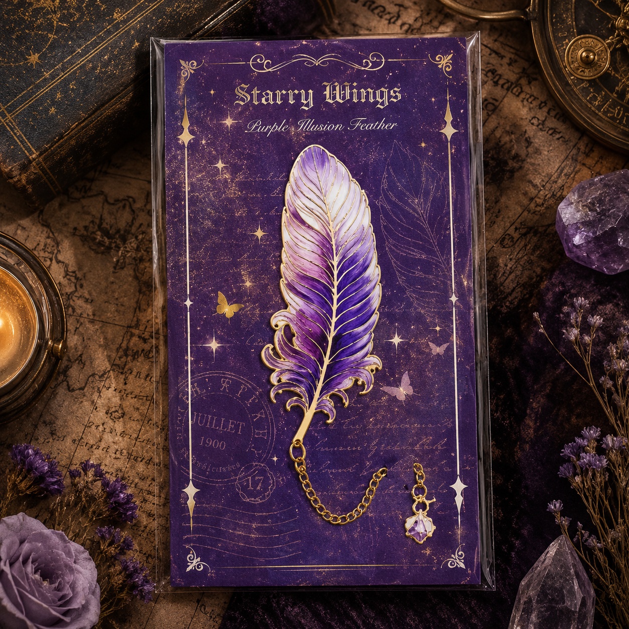 Металева закладка «Starry Wings» аметистове перо