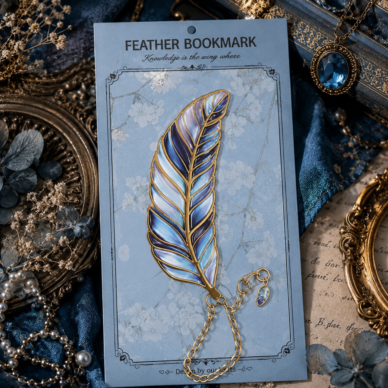 Металева закладка для книги «Fantasy Feather» з декоративною підвіскою