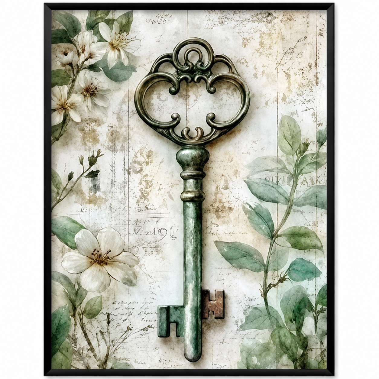 Постер “Vintage Botanical Library” Vintage ключ 30 × 40 см