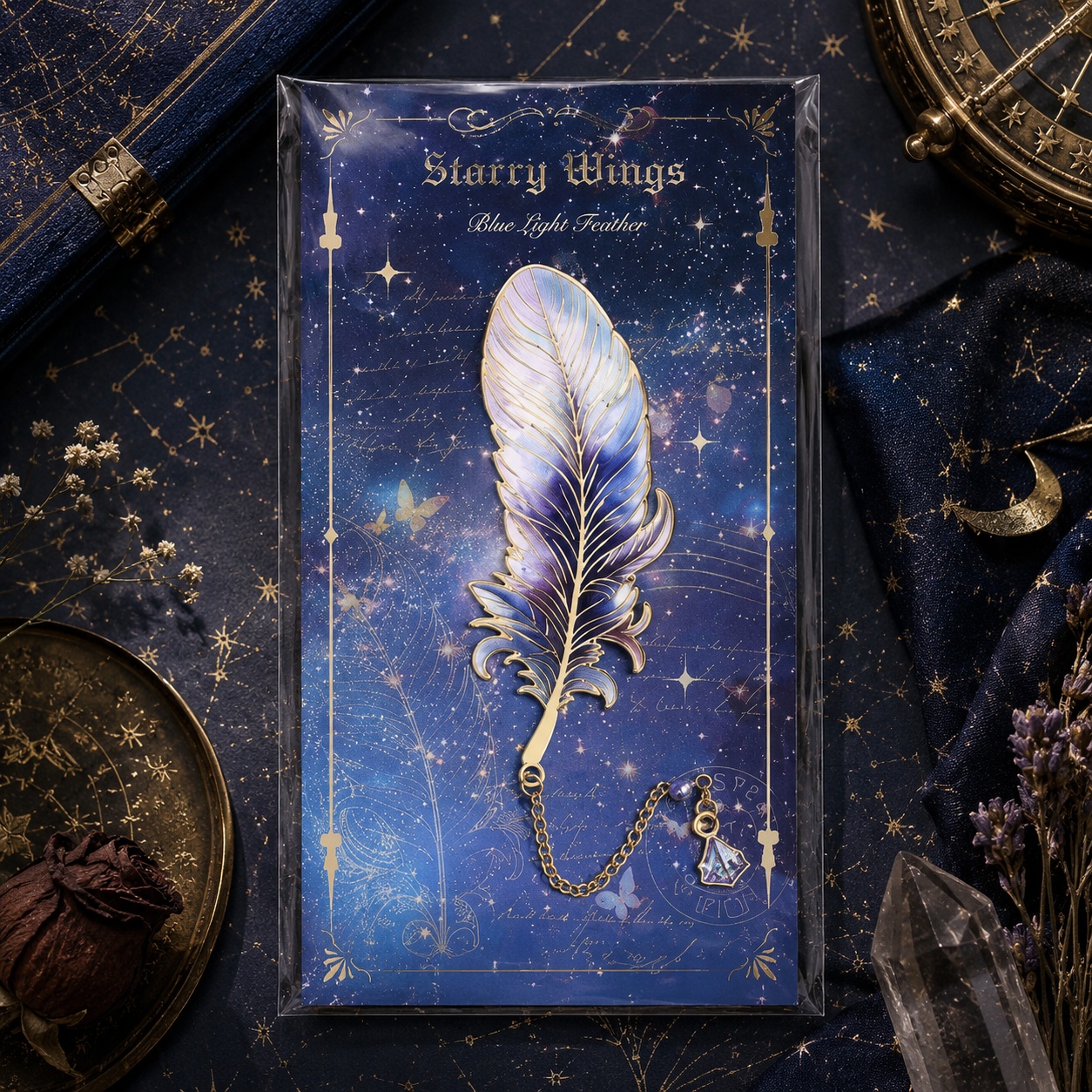 Металева закладка «Starry Wings» сапфірове перо